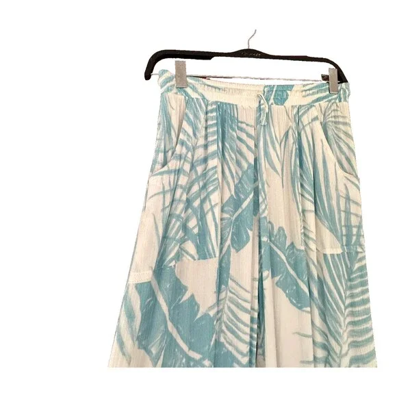 Salty Weekend Santorini Blue Uber White Tropical Beach Palazzo Pants Women's XL